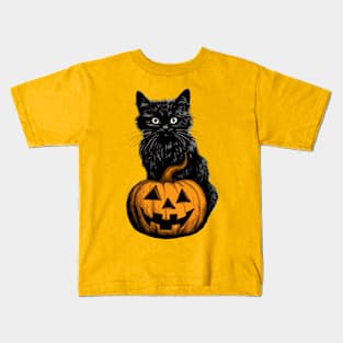 Vintage Halloween Shirt Black Cat Pumpkin Jack O Lantern Kids T-Shirt